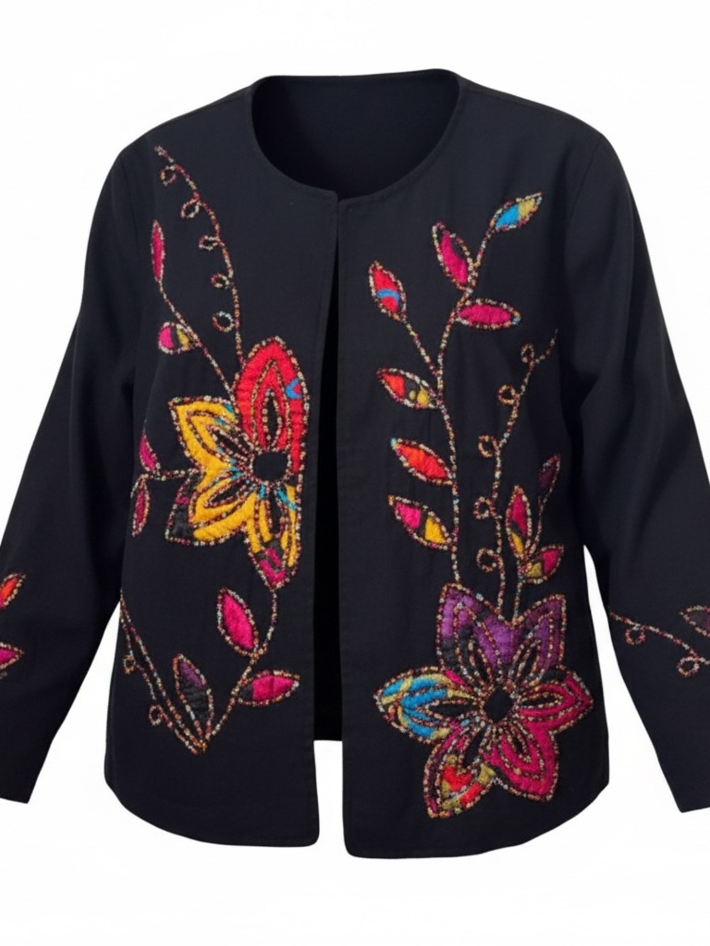 Choices Petite Black Floral Embroidered Jacket 100% Cotton Boho India PL